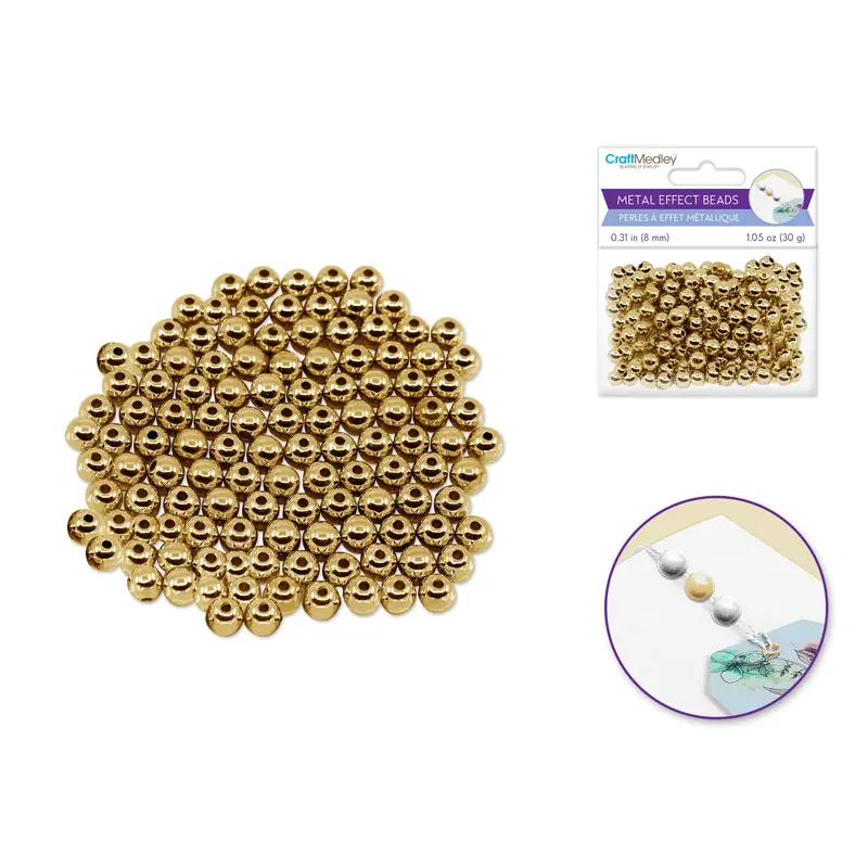 Metal Effect Beads: 8mm Luster Electroplated Round 30g  Gold