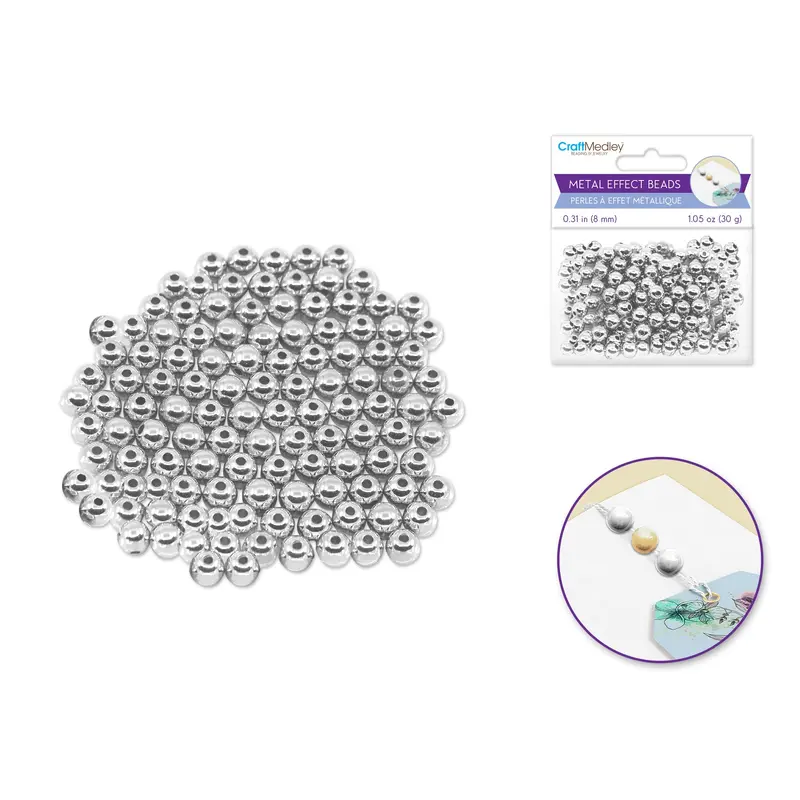 Metal Effect Beads: 8mm Luster Electroplated Round 30g   Silver