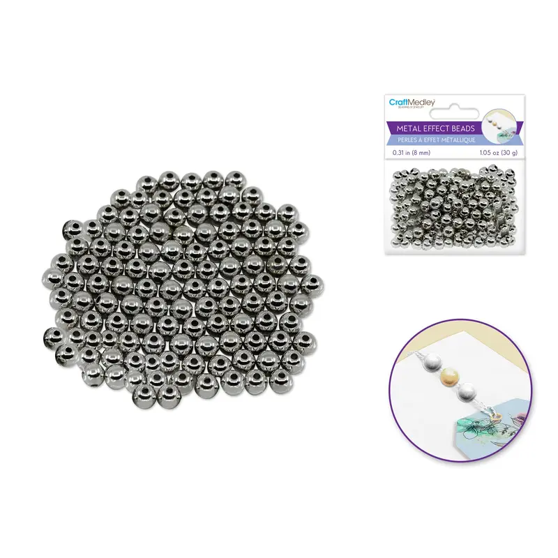 Metal Effect Beads: 8mm Luster Electroplated Round 30g  Titanium