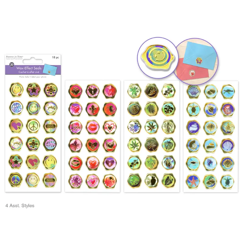 Paper Craft Sticker: 3.5"x7.1" 3D Wax-Effect Seals 18pc Asst #1