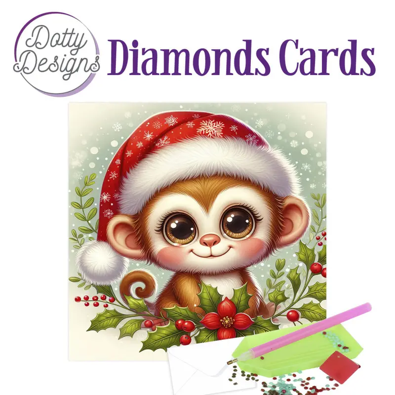 Dotty Designs Diamond Card Kit, Christmas Monkey