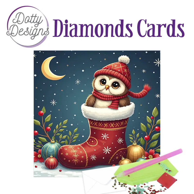 Dotty Designs Diamond Card Kit, Christmas Owl 1