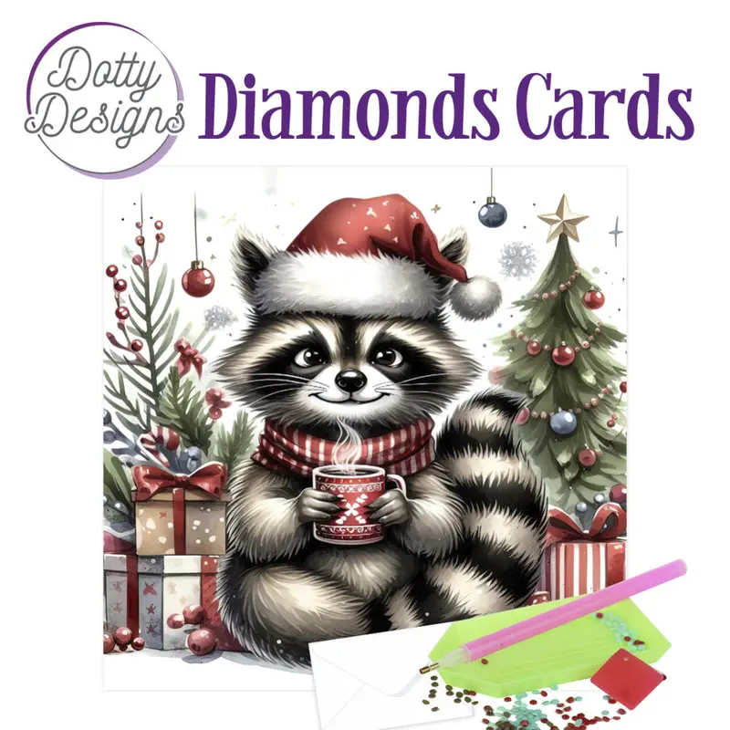 Dotty Designs Diamond Card Kit, Christmas Raccoon