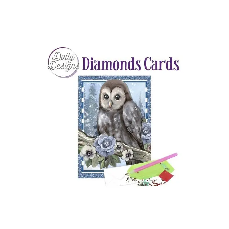 Dotty Designs Diamond Card Kit, Owl with Ice Flowers in the Snow