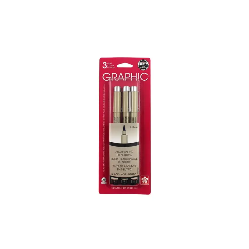 Pigma Graphic Pen Set, 1mm - Black (3pk)