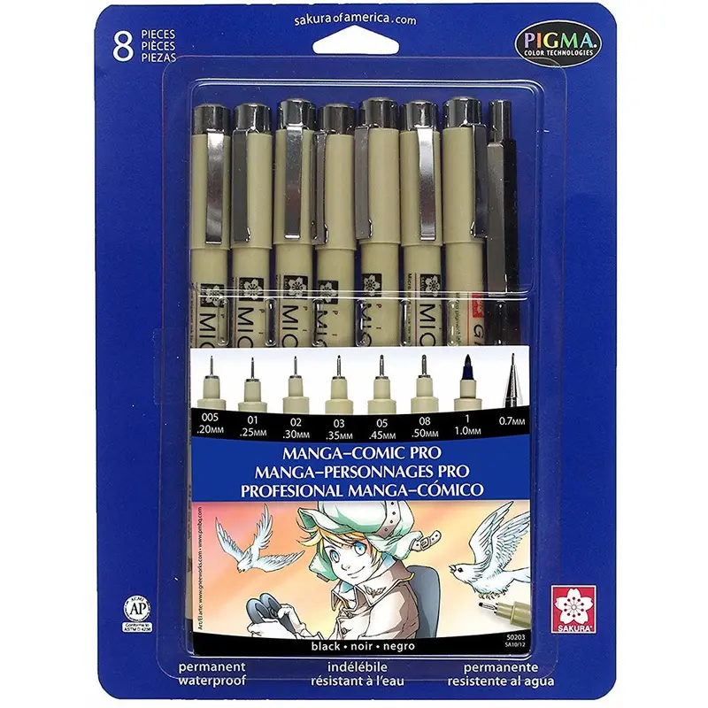 Pigma Sensei Pen Set, Manga Comic Pro Drawing Kit (8 pc)