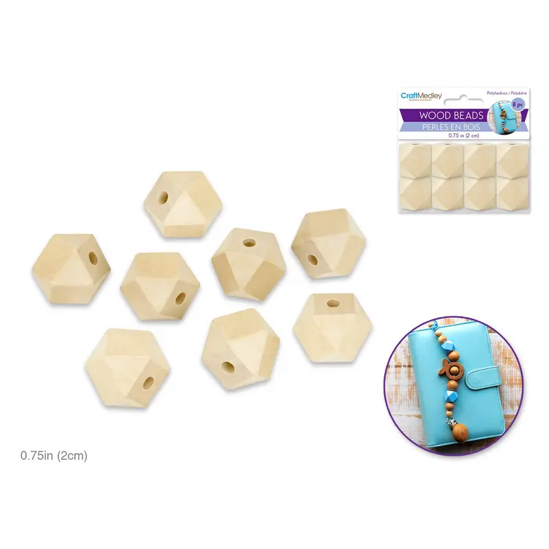 Craftwood: 3/4" (20mm) Polyhedron Beads 14-Sided 8/pk Natural