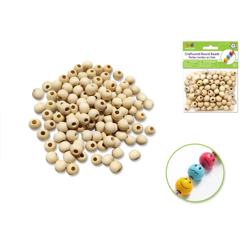 Wood Craft: Round Beads Natural A) 10mm 100pc