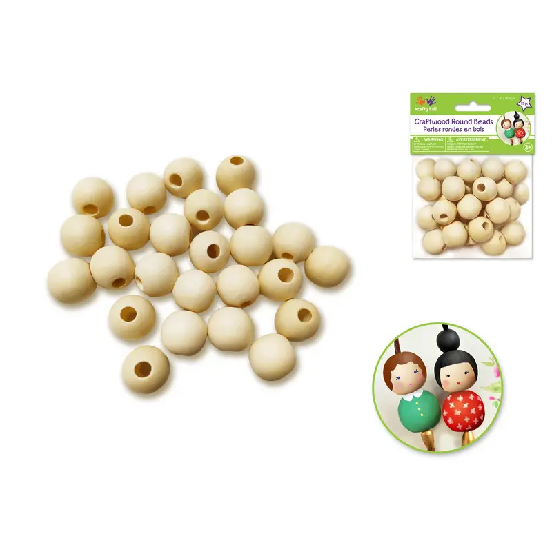 Wood Craft: Round Beads Natural E) 18mm 25pc