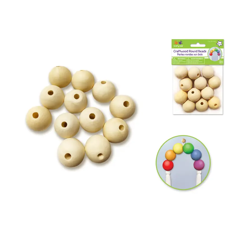 Wood Craft: Round Beads Natural G) 25mm 12pc