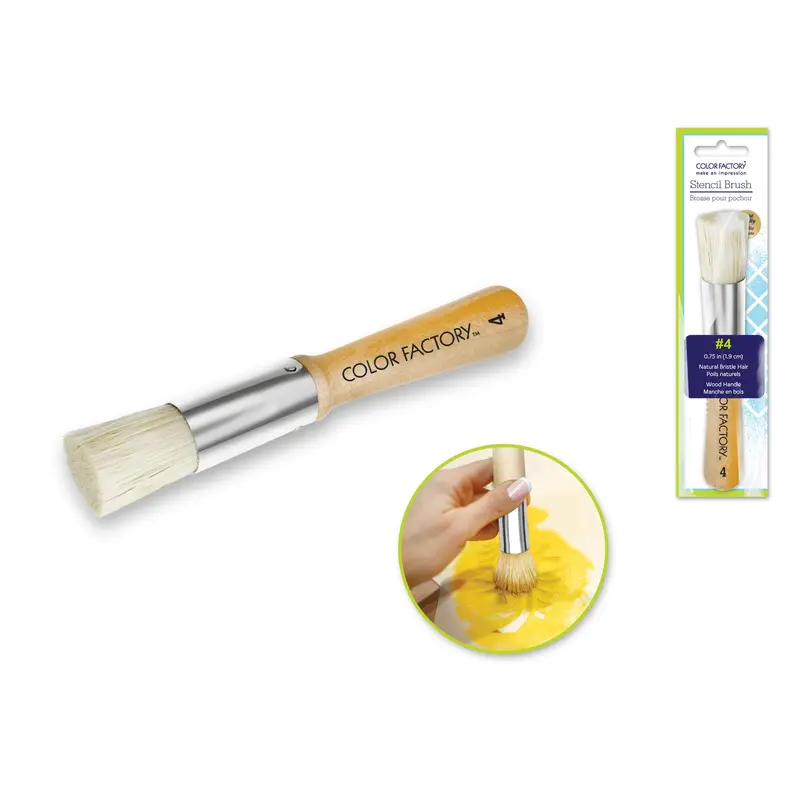 Color Factory: 3/4" Stencil Brush (#4) Wood Handle, Metal Studded Ferrule