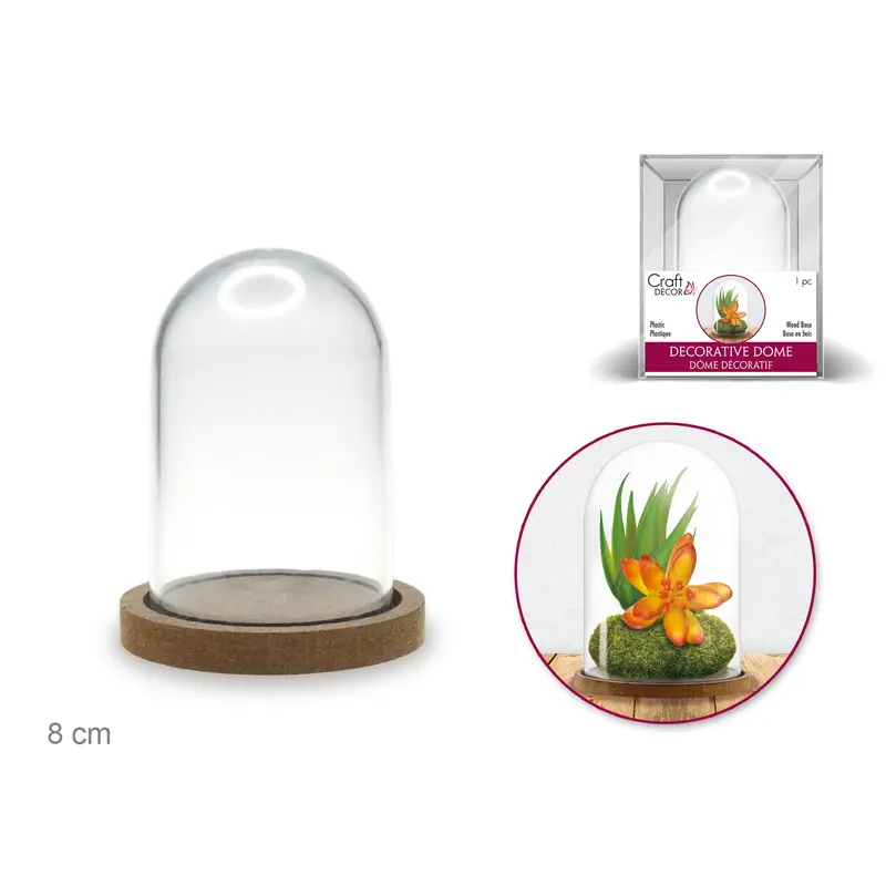 Craft Dcor: 8cmx5.3cm DIY Clear Plastic Dome w/Wood Base