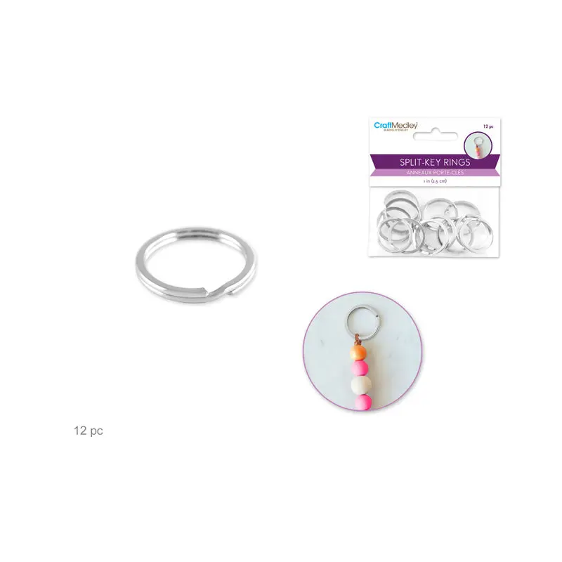 Jewelry Findings: 1" Split Key-Rings x12 Heavy Duty Silver