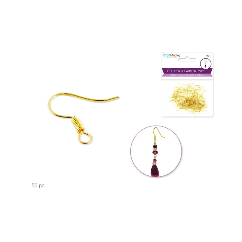 Jewelry Findings: 3/4" Fish-Hook Earring Wires x45 GOLD