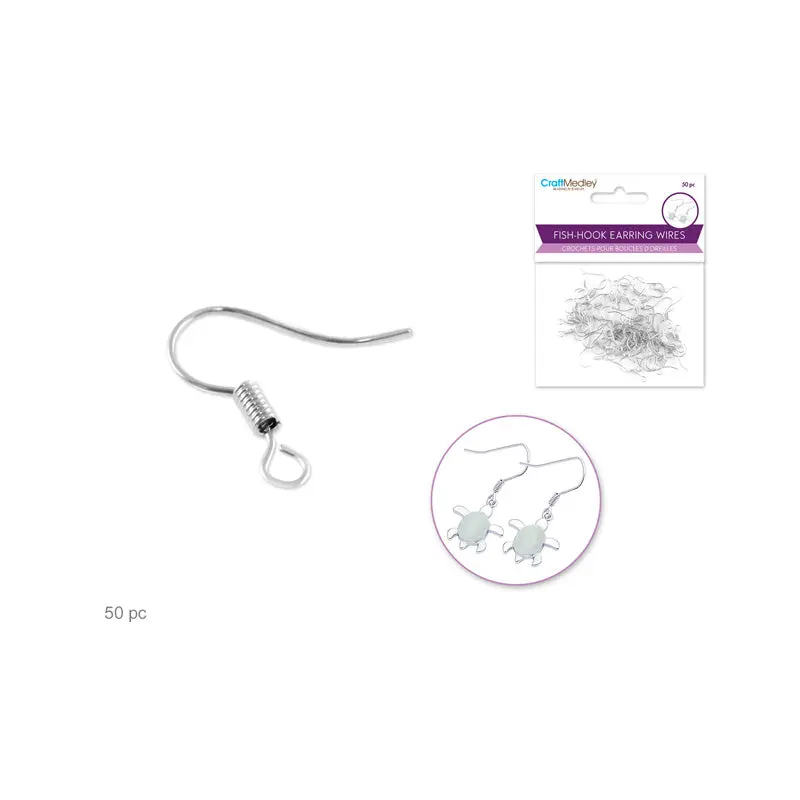 Jewelry Findings: 3/4" Fish-Hook Earring Wires x50