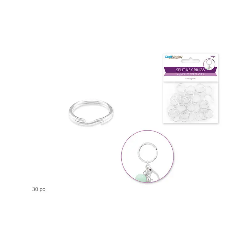 Jewelry Findings: 9/16" Split Key-Rings x30 Heavy Duty Silver