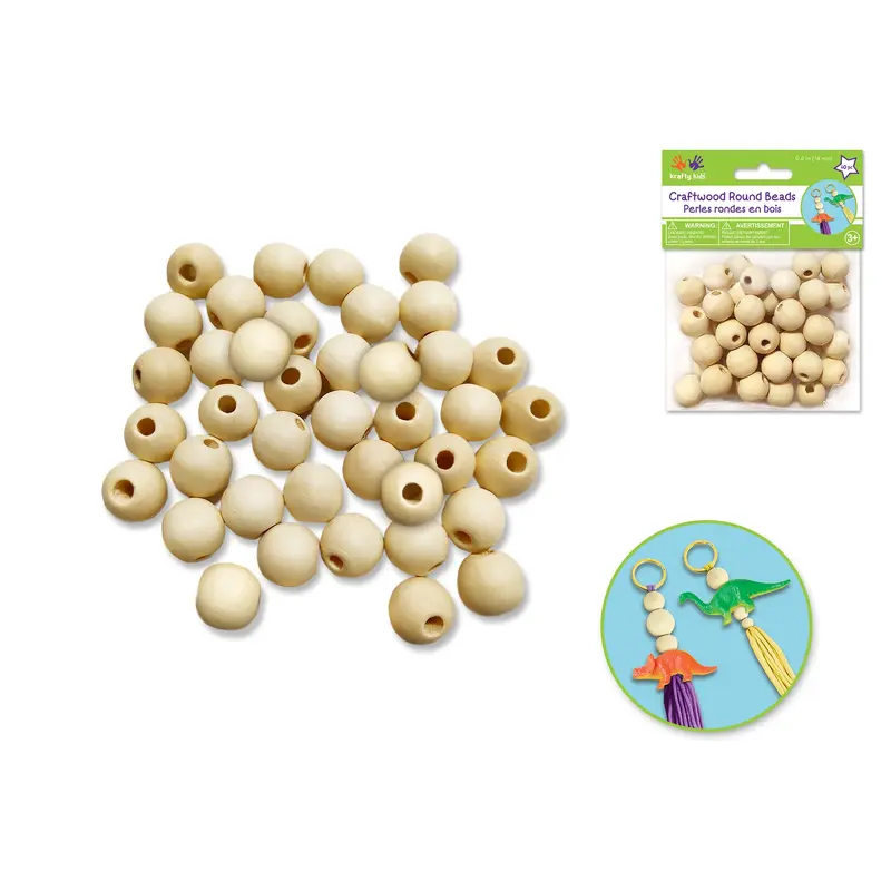 Wood Craft: Round Beads Natural C) 14mm 40pc