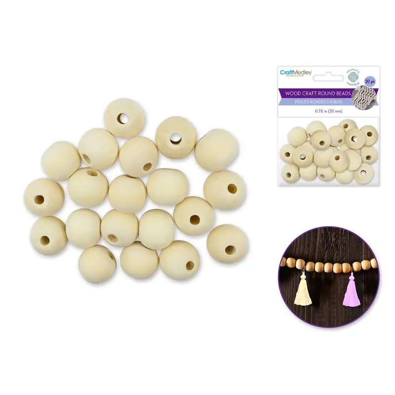 Wood Craft: Round Beads Natural F) 20mm 20pc