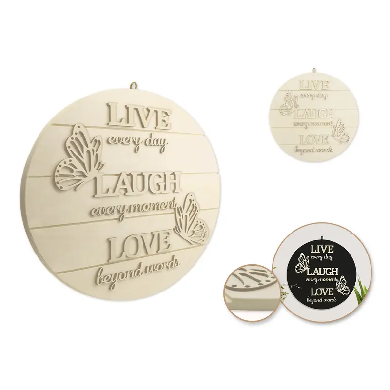 Wood Decor: 14" DIY Round Slat-Wall Sign Plaque 3D w/Jute Hanger Live Every Moment