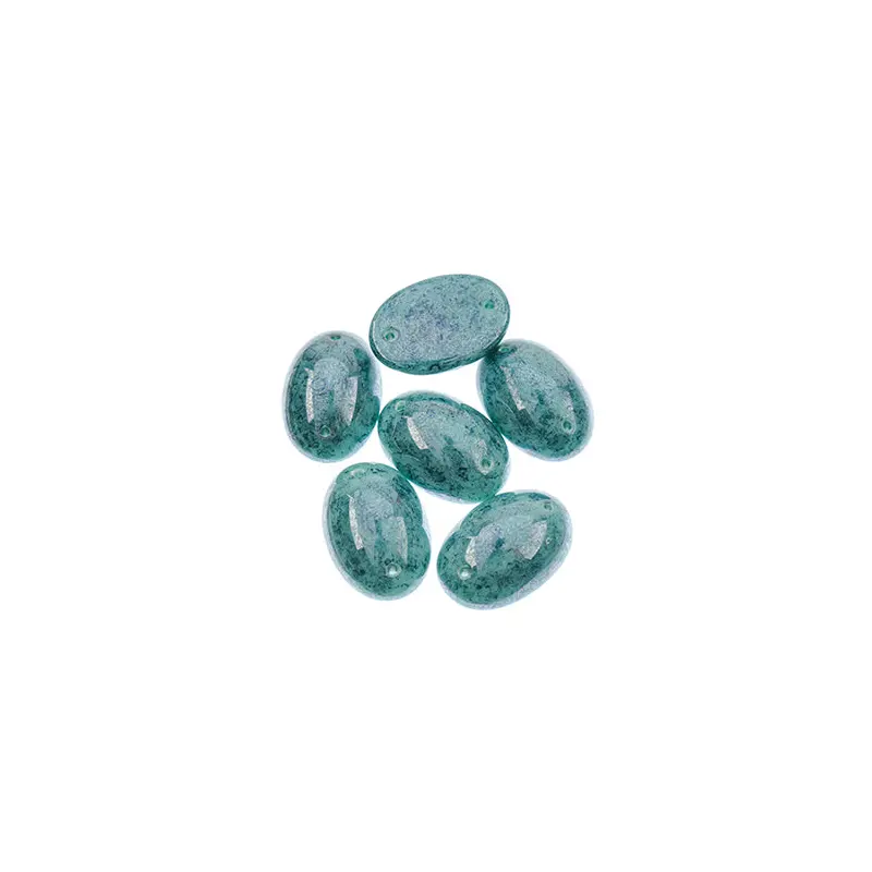 Czech Glass 2 Hole Cabochon 18x13mm Oval Opaque Marble Teal 6pc