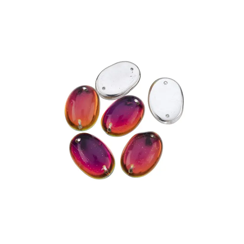 Czech Glass 2 Hole Cabochon 25x18mm Oval Transparent Volcano Purple Foiling 6pc