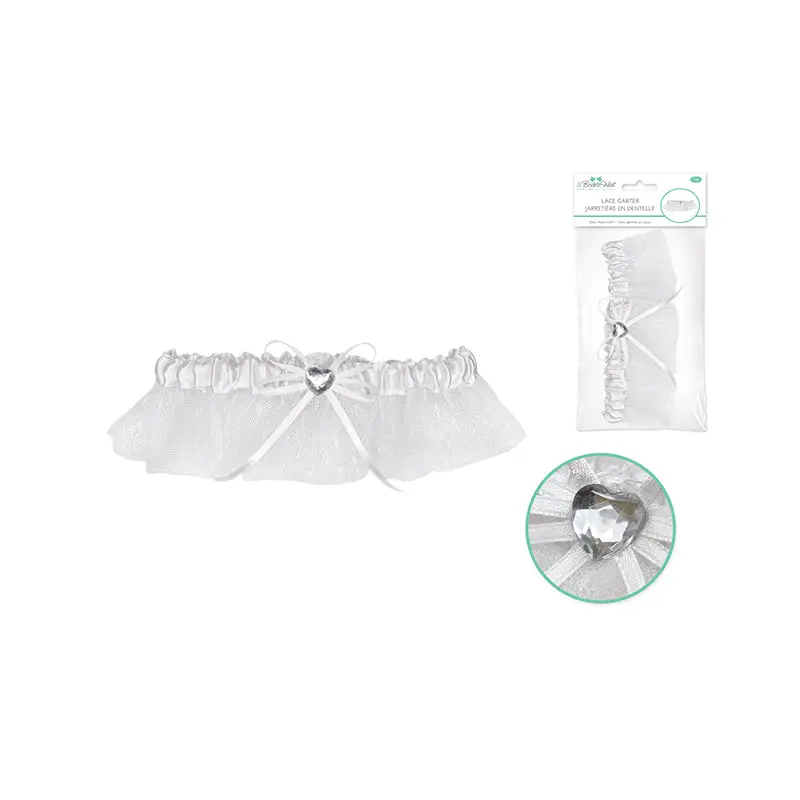 A Brides Wish: Lace Garter A) White Lace / Heart Gem