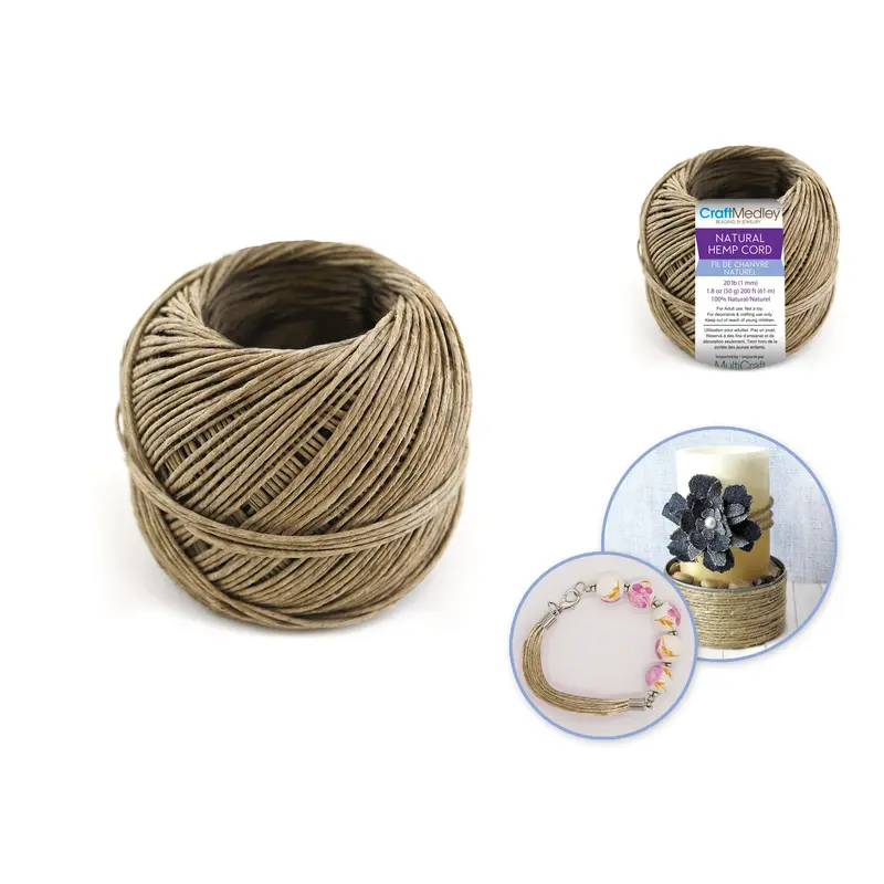 Natural Hemp Cord: 20Lb (1mm) 50G Bulk Ball (200Ft)