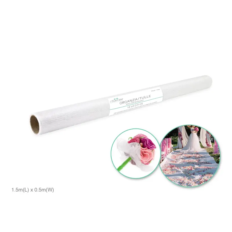 A Brides Wish: 18.75" Organza/Tulle Roll 1.5m Sheer - White