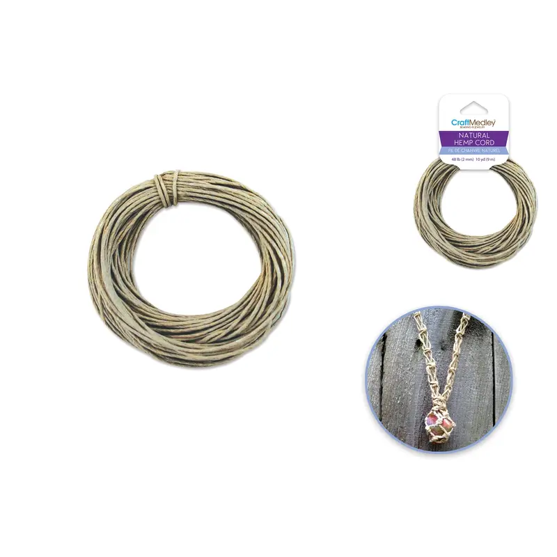 Natural Hemp Cord: 48lb (2mm) 10yd/hank
