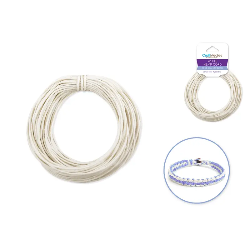 Natural Hemp Cord: Colored 20lb (1mm) 9yd/hank