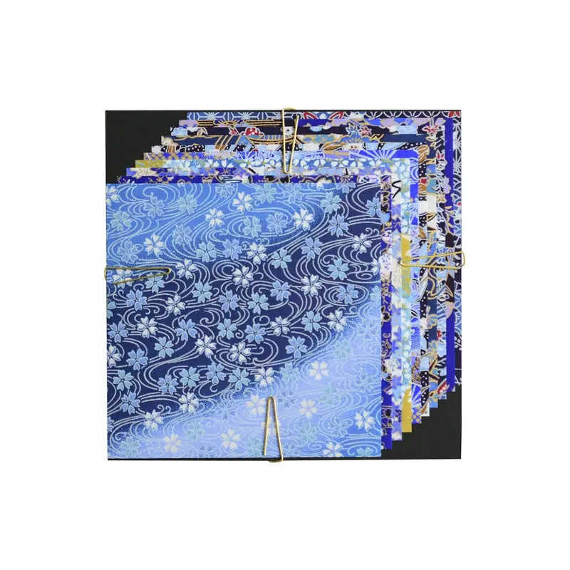 Origami Yuzen Paper Pack, Blue - 4 5/8" (10 Sheets/Assorted Designs)