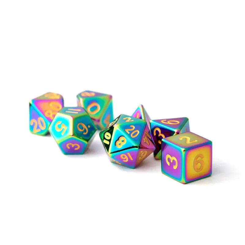 METAL 7 DICE SET TORCHED RAINBOW 16MM