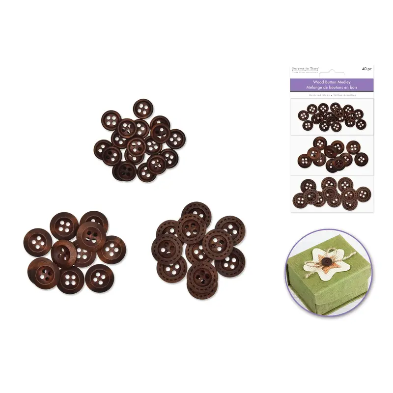 Button Embellishment: Wood Button Medley - Round Medley