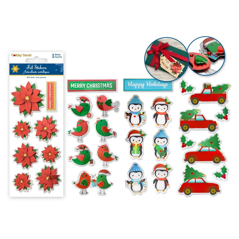 Holiday Stickers: 3"x6.4" 3D Foil Icons w/Gems  Seasonal Icons