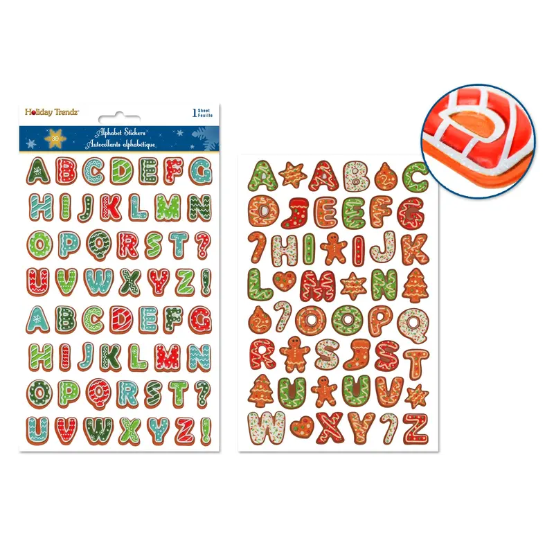 Holiday Stickers: 5.5"x8.25" 3D Glitter Pop-Up Alpha Treats