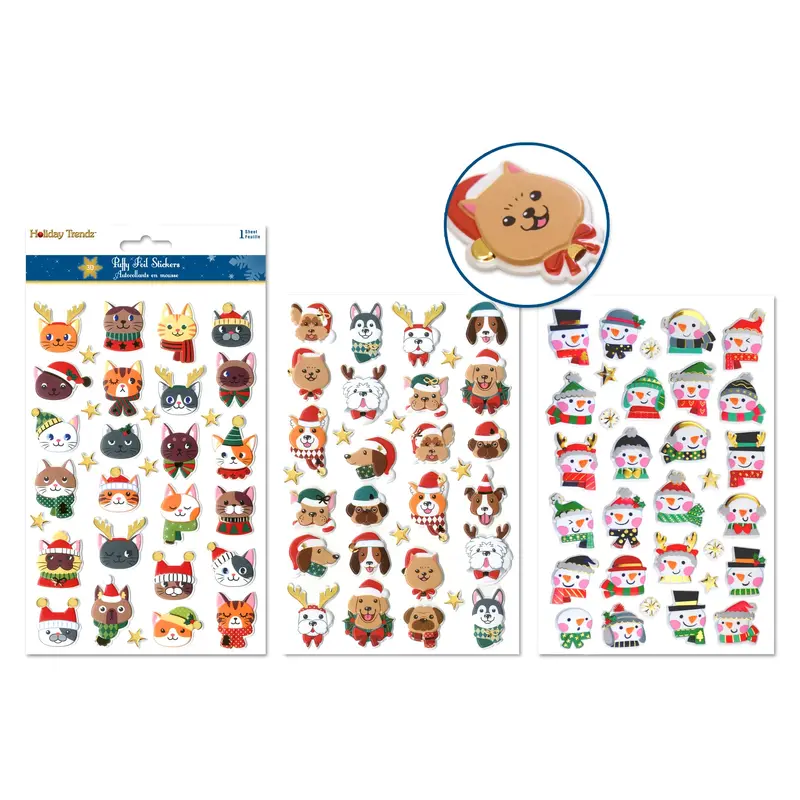 Holiday Stickers: 5.5"x8.25" 3D Puffy Foil  Holiday Pals
