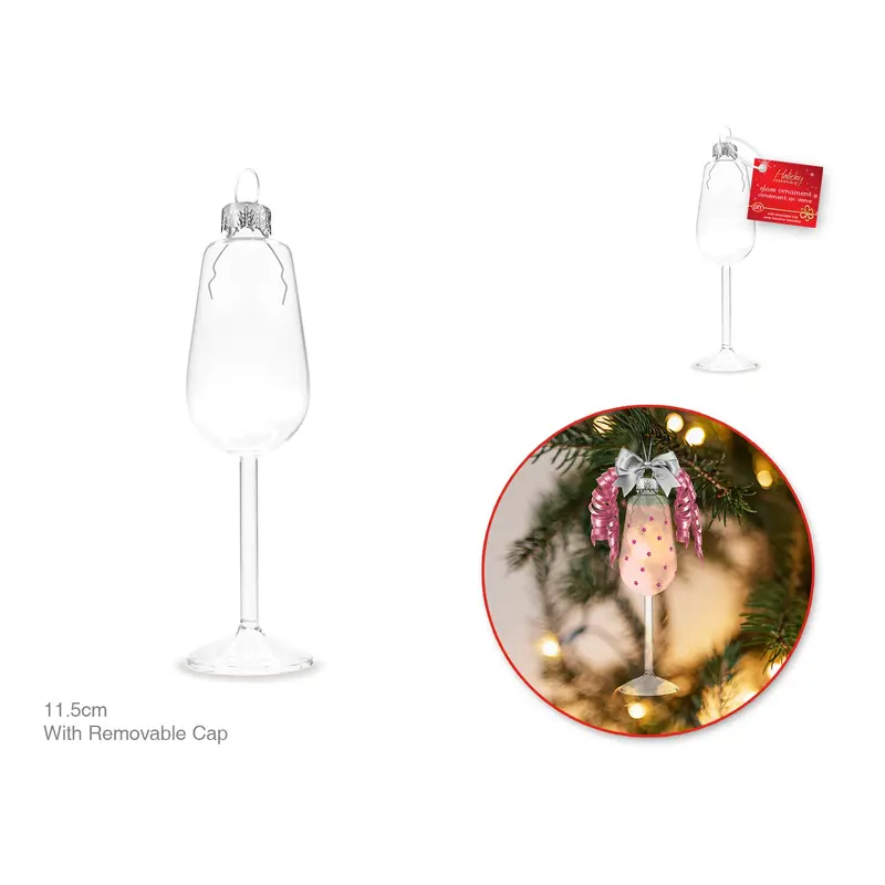 Seasonal Dcor: 11.5cm Mini Wine Bottle Clear Glass Orn w/Metal Hanger