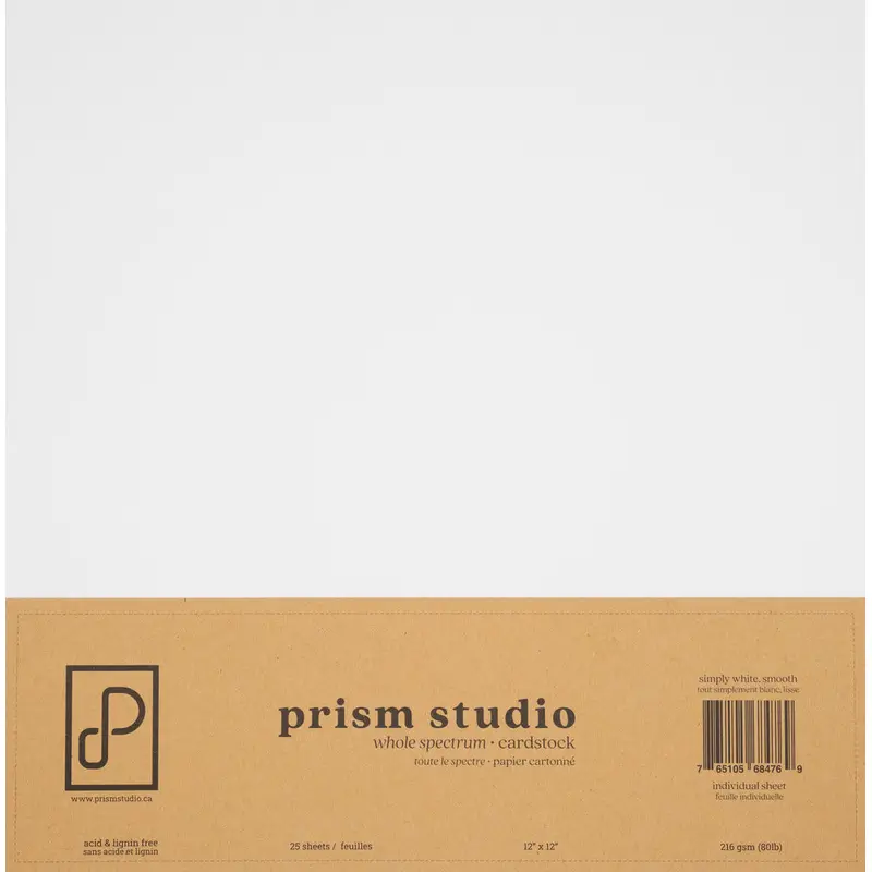 12X12 Whole Spectrum Smooth Cardstock, 80lb, Simply White (25 Sheets)