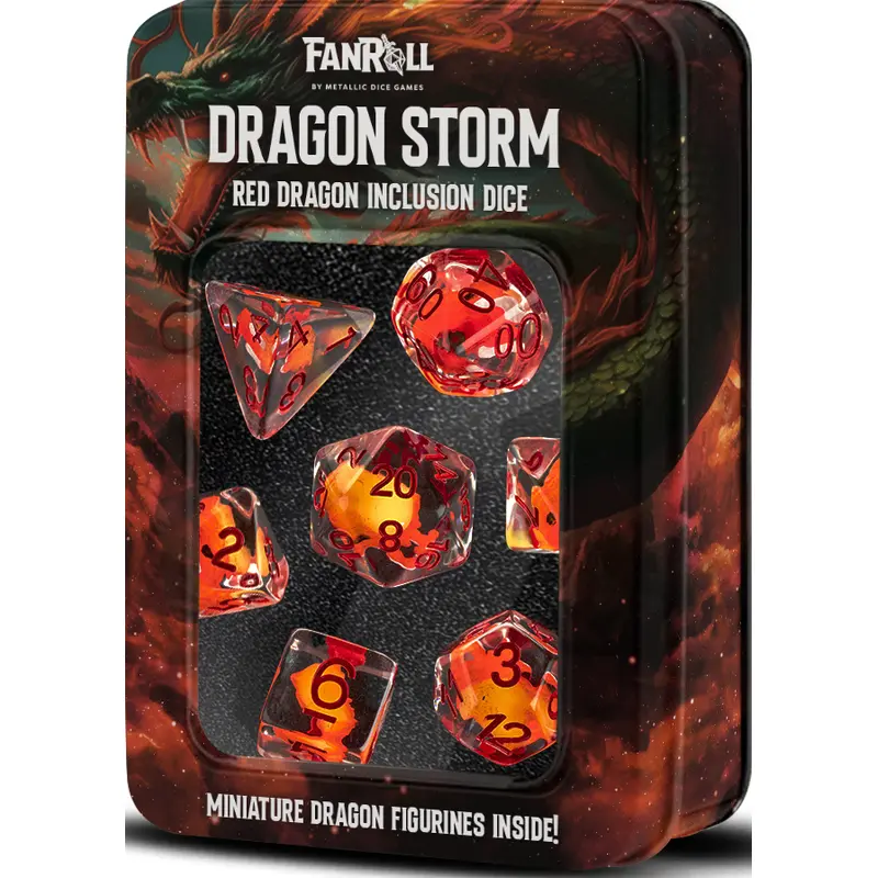 RESIN 7 DICE SET DRAGON STORM RED DRAGON INCLUSION