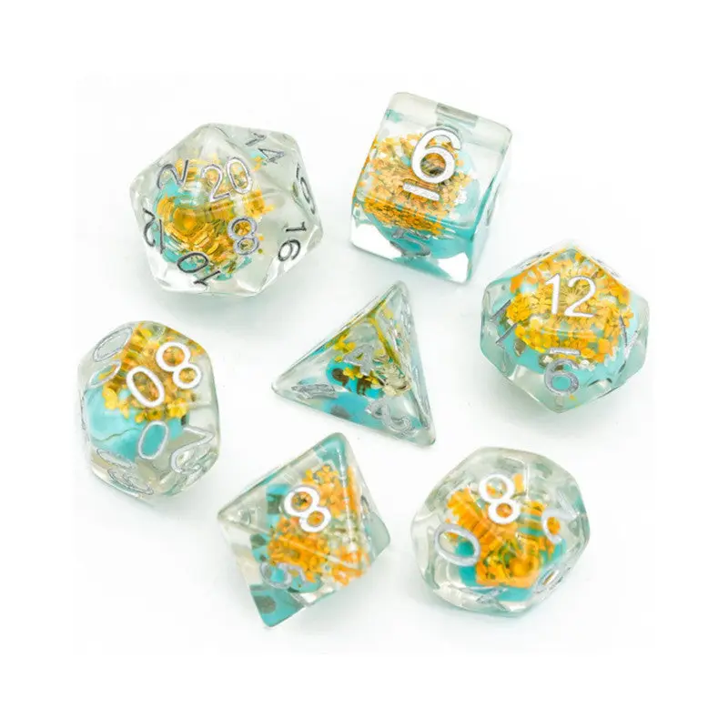 Yellow Flower with Blue Skull RPG Dice Set