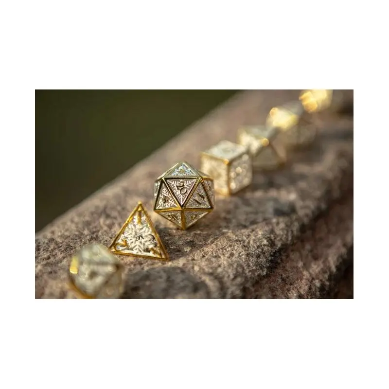 White and Gold Snowflake (Hollow Metal 7-Die RPG Set)