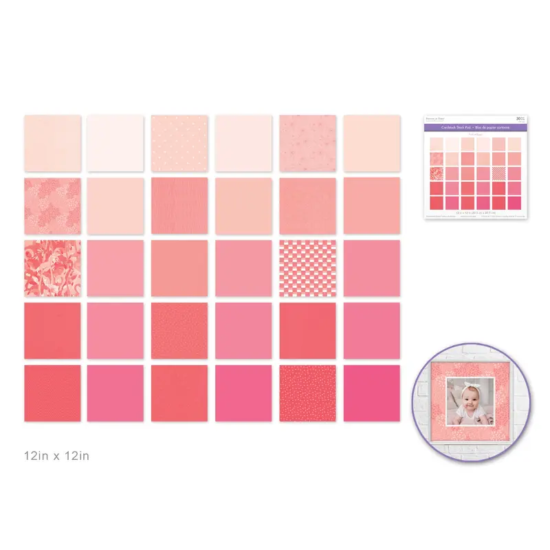 Cardstock: 12"x12" Color Theme Stack Pad x30 Double-Sided 230GSM  Pink
