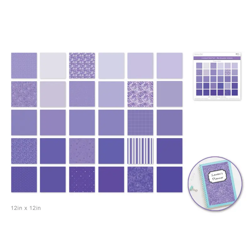 Cardstock: 12"x12" Color Theme Stack Pad x30 Double-Sided 230GSM  Purple