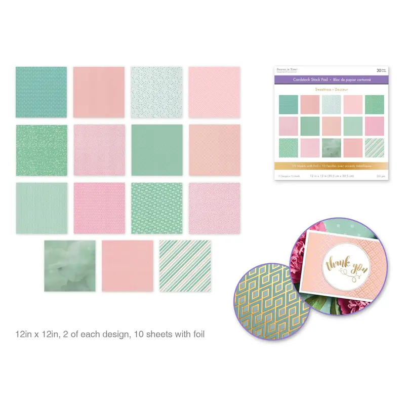 Cardstock: 12"x12" Foil Themed Stack Pad x30 (15 Designs) 230GSM  Sweetness