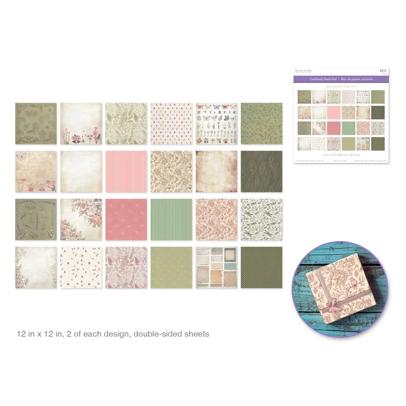 Cardstock: 12"x12" Themed Stack Pad x24 Double-Sided (24 Designs) 230GSM  Retro Garden