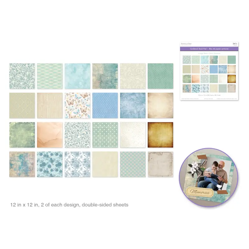 Cardstock: 12"x12" Themed Stack Pad x24 Double-Sided (24 Designs) 230GSM  Vintage Decor