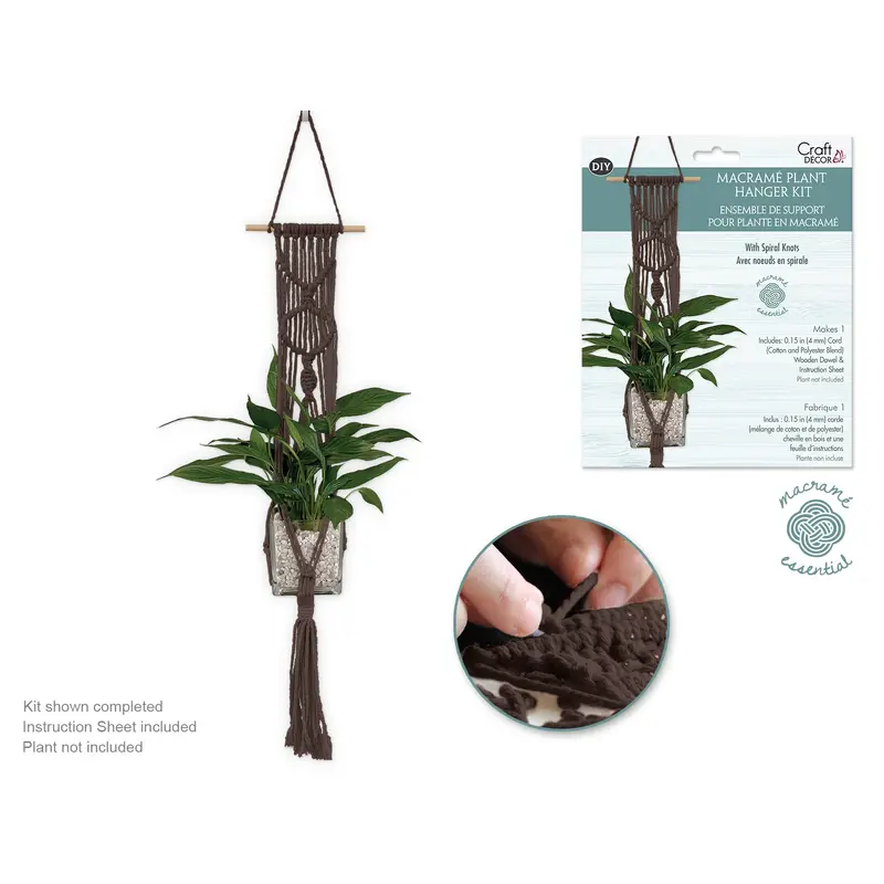 Craft Decor: DIY Macram Planter Hanger Kit w/Wood Dowel - Coffee