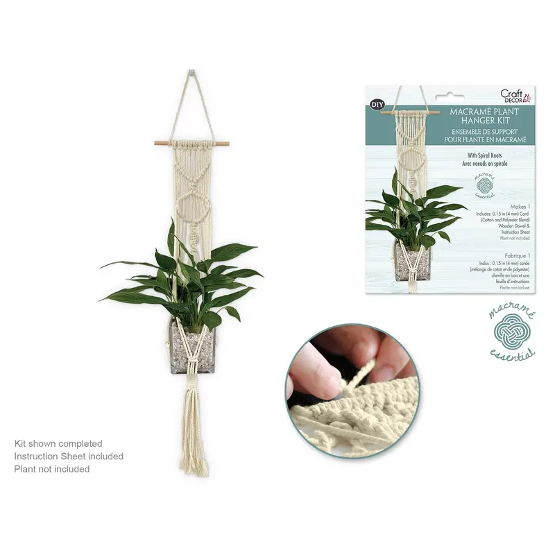 Craft Decor: DIY Macram Planter Hanger Kit w/Wood Dowel - Ecru