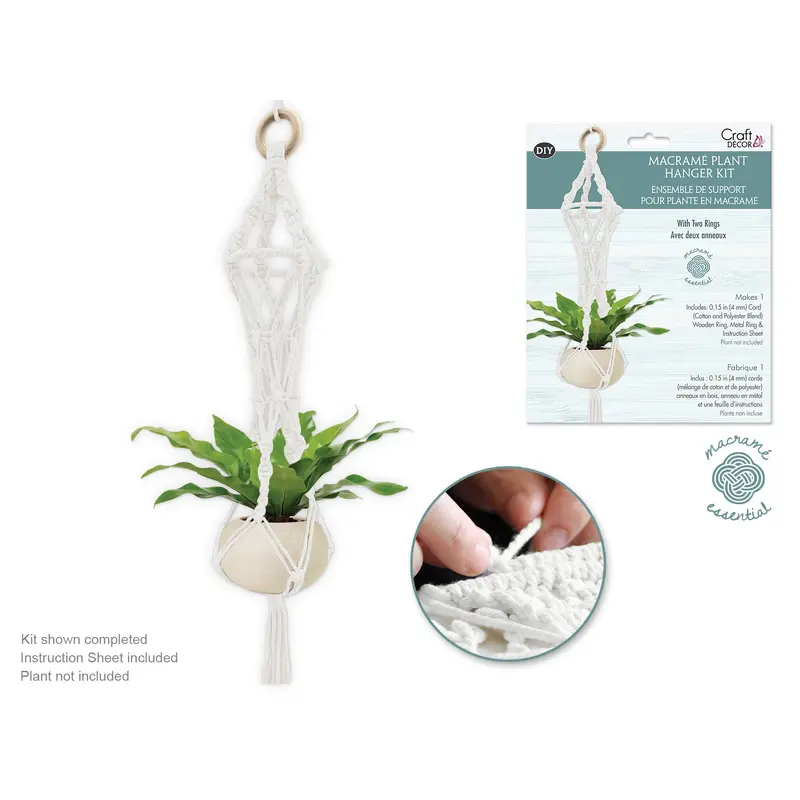 Craft Decor: DIY Macram Planter Hanger Kit w/Wood Ring - White