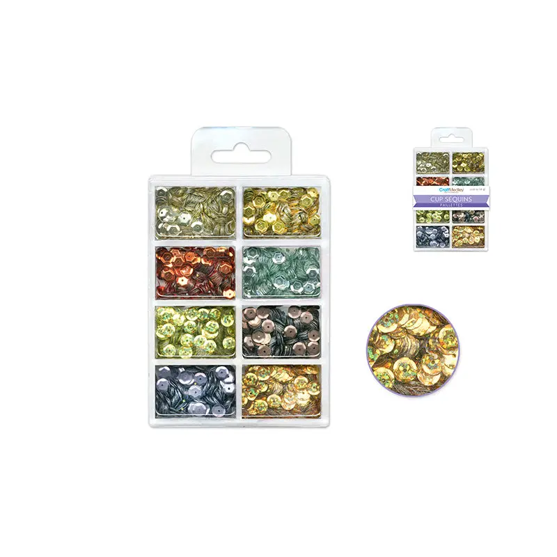 Craft Medley: 6mm Cup Sequins 25g Plastic Case 8-comp - Dazzling Metallics